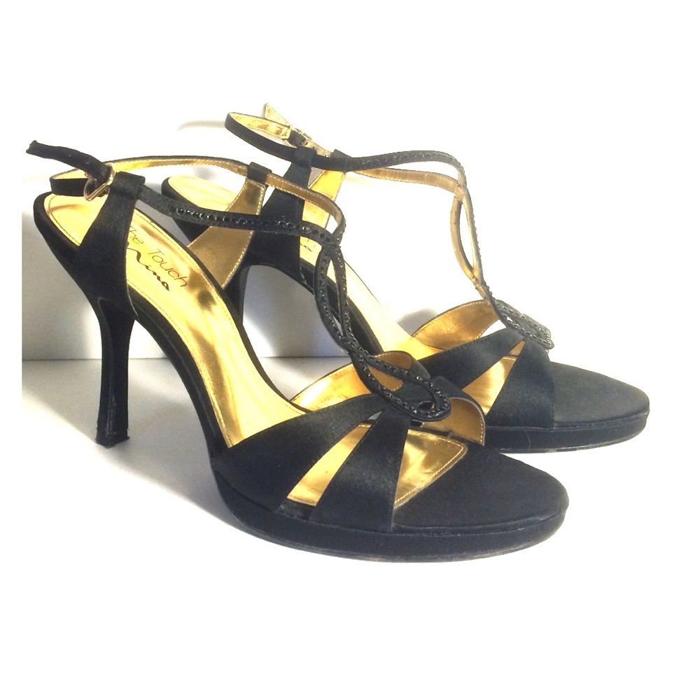 ❗️ NEW LOW PRICE ❗️Black Luster Satin Sandal Heels
